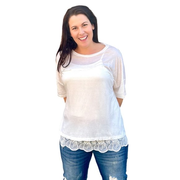 Culture Code Tops - Culture Code White Crew Neck Exposed Yoke Seam Short Sleeve Boxy Top CAY1646